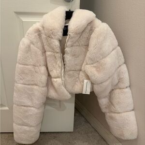 Women's White Faux Fur Cropped Jacket
